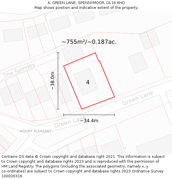 4, GREEN LANE, SPENNYMOOR, DL16 6HD: Plot and title map