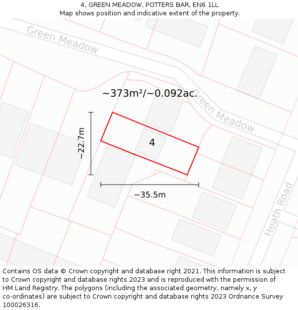 4, GREEN MEADOW, POTTERS BAR, EN6 1LL: Plot and title map