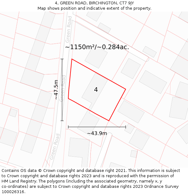 4, GREEN ROAD, BIRCHINGTON, CT7 9JY: Plot and title map