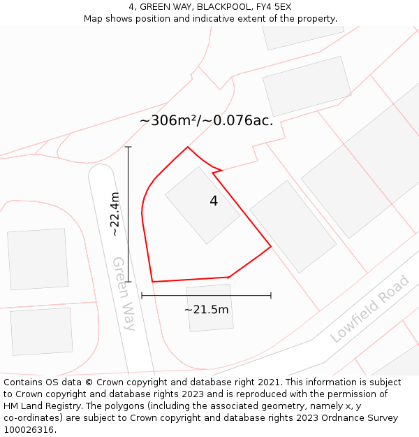 4, GREEN WAY, BLACKPOOL, FY4 5EX: Plot and title map