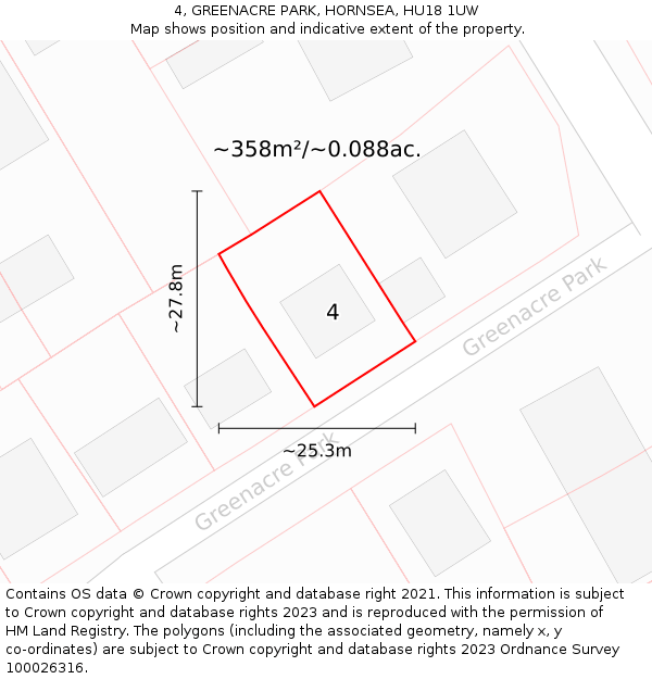 4, GREENACRE PARK, HORNSEA, HU18 1UW: Plot and title map