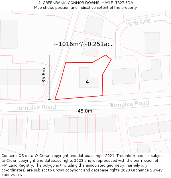 4, GREENBANK, CONNOR DOWNS, HAYLE, TR27 5DA: Plot and title map