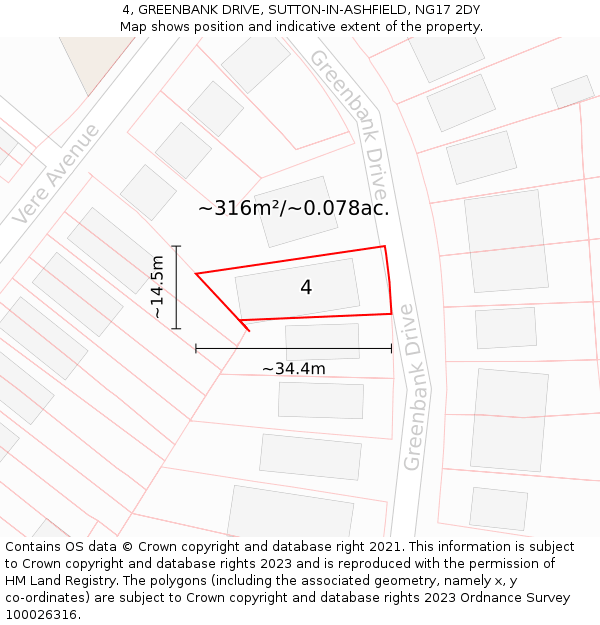 4, GREENBANK DRIVE, SUTTON-IN-ASHFIELD, NG17 2DY: Plot and title map