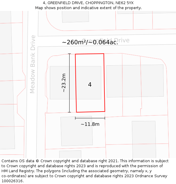 4, GREENFIELD DRIVE, CHOPPINGTON, NE62 5YX: Plot and title map