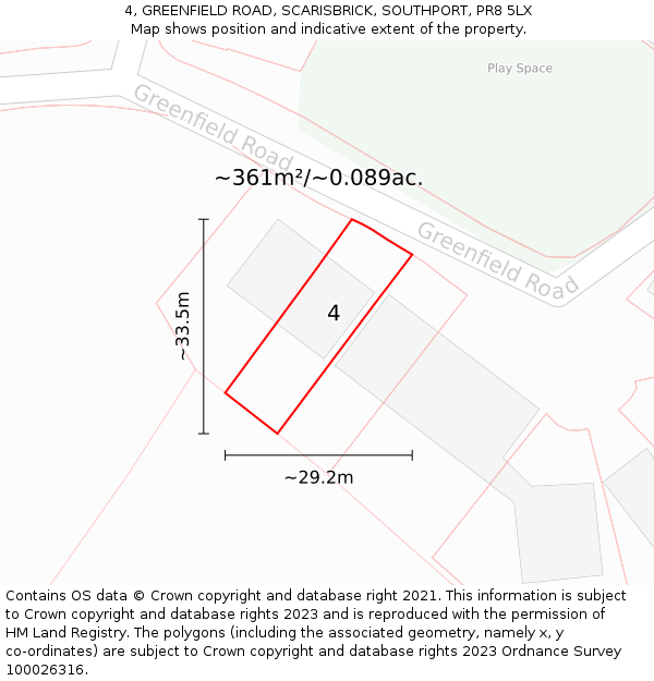 4, GREENFIELD ROAD, SCARISBRICK, SOUTHPORT, PR8 5LX: Plot and title map