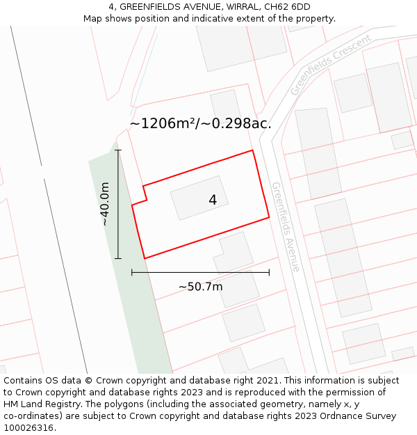 4, GREENFIELDS AVENUE, WIRRAL, CH62 6DD: Plot and title map