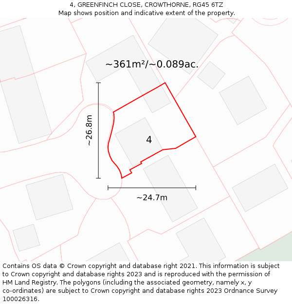 4, GREENFINCH CLOSE, CROWTHORNE, RG45 6TZ: Plot and title map