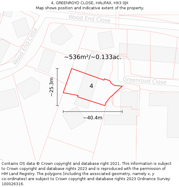 4, GREENROYD CLOSE, HALIFAX, HX3 0JX: Plot and title map