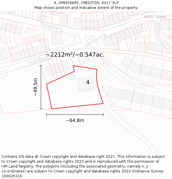 4, GREENWAY, CREDITON, EX17 3LP: Plot and title map