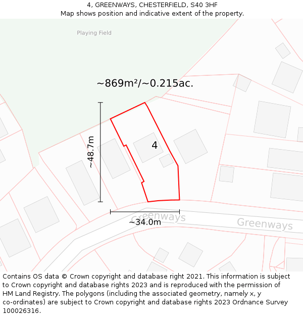 4, GREENWAYS, CHESTERFIELD, S40 3HF: Plot and title map