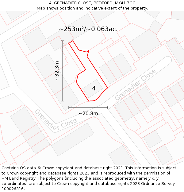 4, GRENADIER CLOSE, BEDFORD, MK41 7GG: Plot and title map