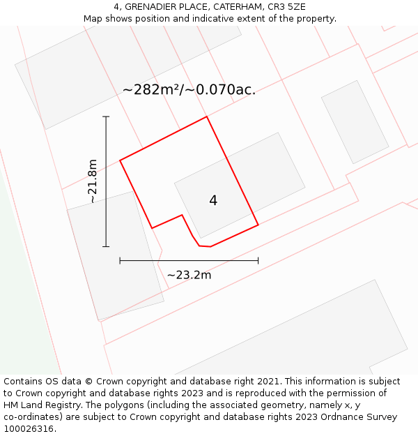 4, GRENADIER PLACE, CATERHAM, CR3 5ZE: Plot and title map