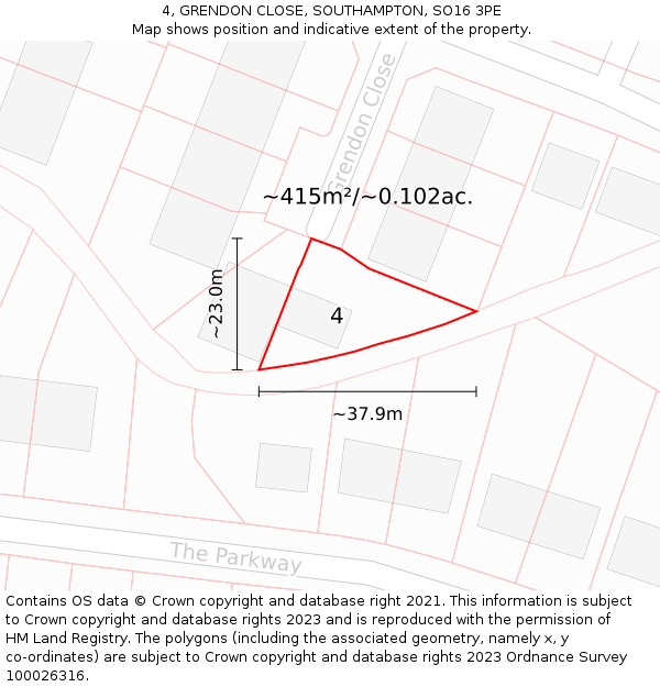 4, GRENDON CLOSE, SOUTHAMPTON, SO16 3PE: Plot and title map