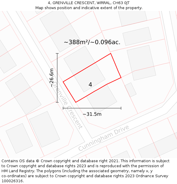 4, GRENVILLE CRESCENT, WIRRAL, CH63 0JT: Plot and title map