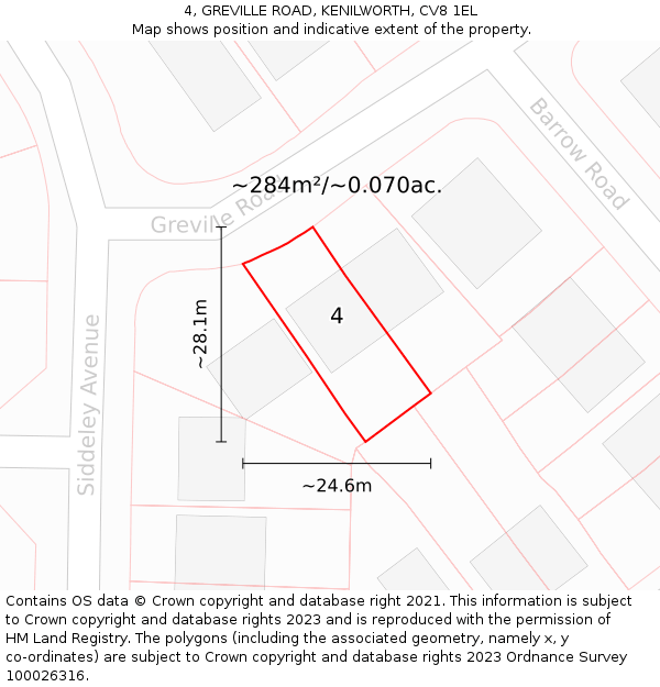 4, GREVILLE ROAD, KENILWORTH, CV8 1EL: Plot and title map