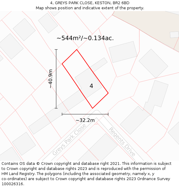 4, GREYS PARK CLOSE, KESTON, BR2 6BD: Plot and title map