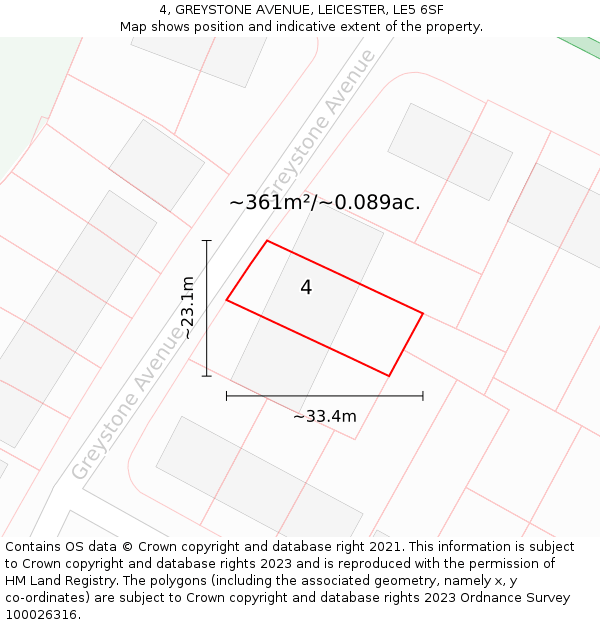 4, GREYSTONE AVENUE, LEICESTER, LE5 6SF: Plot and title map