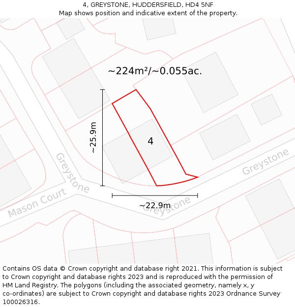 4, GREYSTONE, HUDDERSFIELD, HD4 5NF: Plot and title map