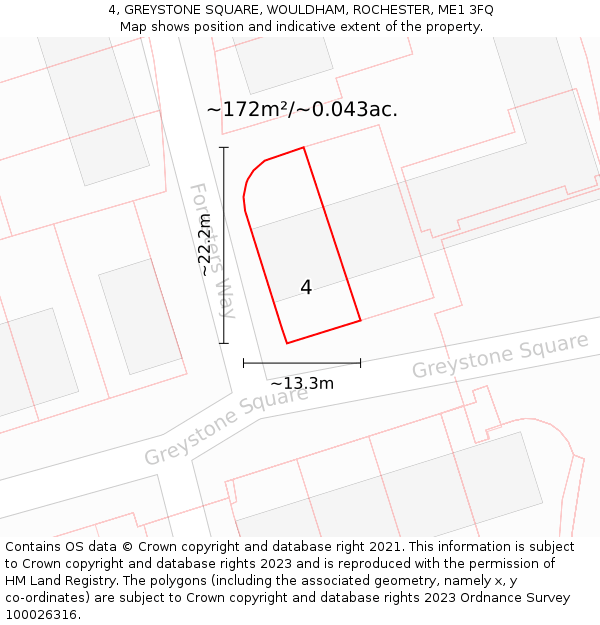 4, GREYSTONE SQUARE, WOULDHAM, ROCHESTER, ME1 3FQ: Plot and title map