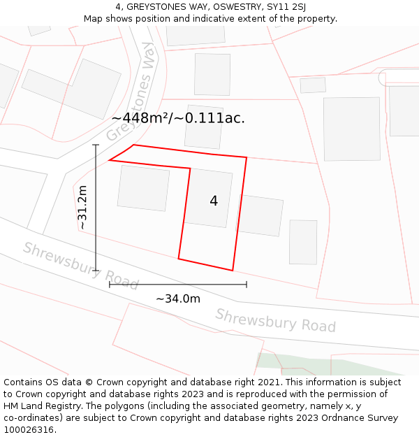 4, GREYSTONES WAY, OSWESTRY, SY11 2SJ: Plot and title map