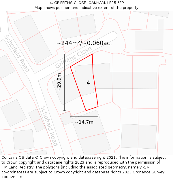 4, GRIFFITHS CLOSE, OAKHAM, LE15 6FP: Plot and title map