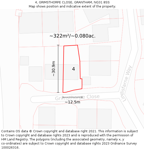 4, GRIMSTHORPE CLOSE, GRANTHAM, NG31 8SS: Plot and title map