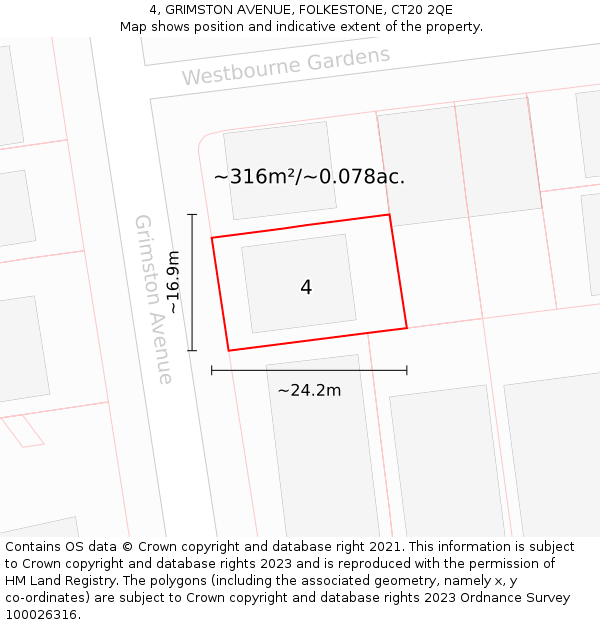 4, GRIMSTON AVENUE, FOLKESTONE, CT20 2QE: Plot and title map