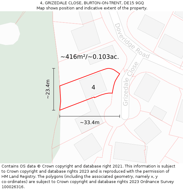 4, GRIZEDALE CLOSE, BURTON-ON-TRENT, DE15 9GQ: Plot and title map