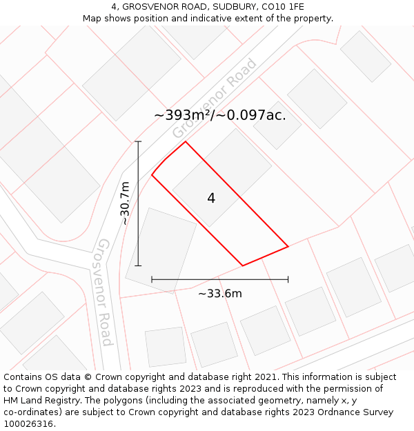 4, GROSVENOR ROAD, SUDBURY, CO10 1FE: Plot and title map