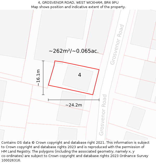 4, GROSVENOR ROAD, WEST WICKHAM, BR4 9PU: Plot and title map
