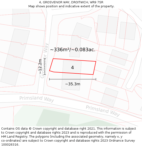 4, GROSVENOR WAY, DROITWICH, WR9 7SR: Plot and title map