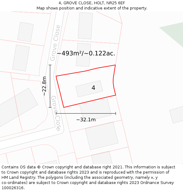 4, GROVE CLOSE, HOLT, NR25 6EF: Plot and title map