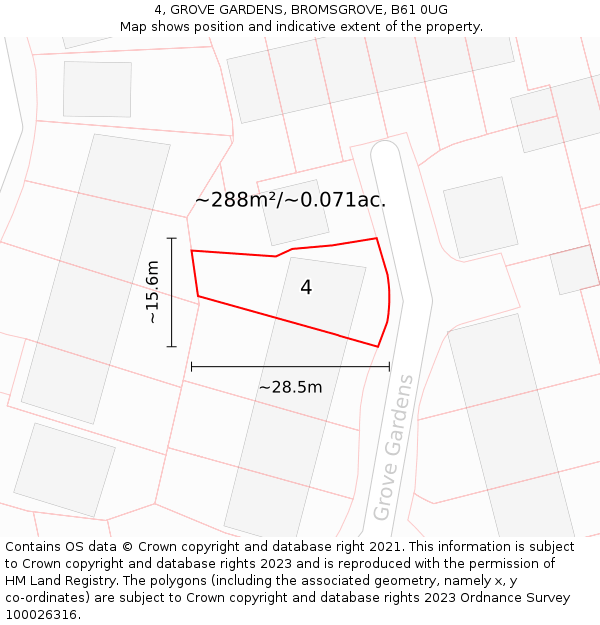 4, GROVE GARDENS, BROMSGROVE, B61 0UG: Plot and title map