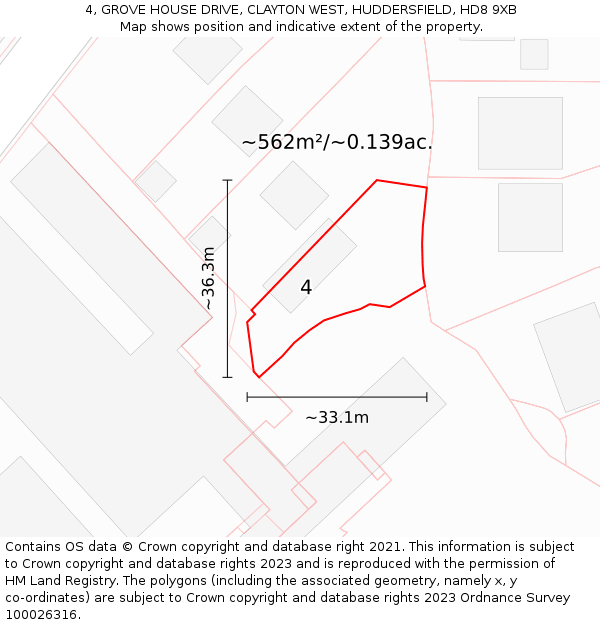 4, GROVE HOUSE DRIVE, CLAYTON WEST, HUDDERSFIELD, HD8 9XB: Plot and title map