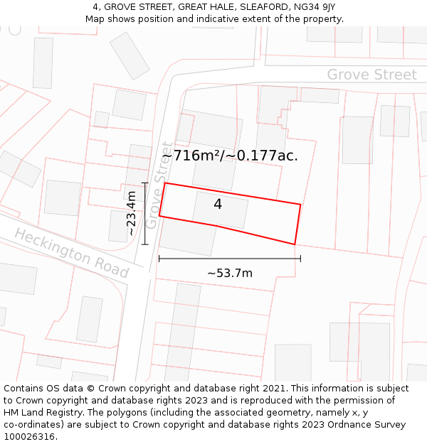 4, GROVE STREET, GREAT HALE, SLEAFORD, NG34 9JY: Plot and title map