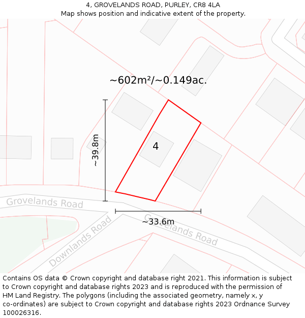 4, GROVELANDS ROAD, PURLEY, CR8 4LA: Plot and title map