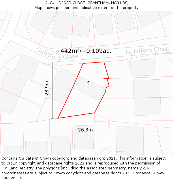 4, GUILDFORD CLOSE, GRANTHAM, NG31 8SJ: Plot and title map