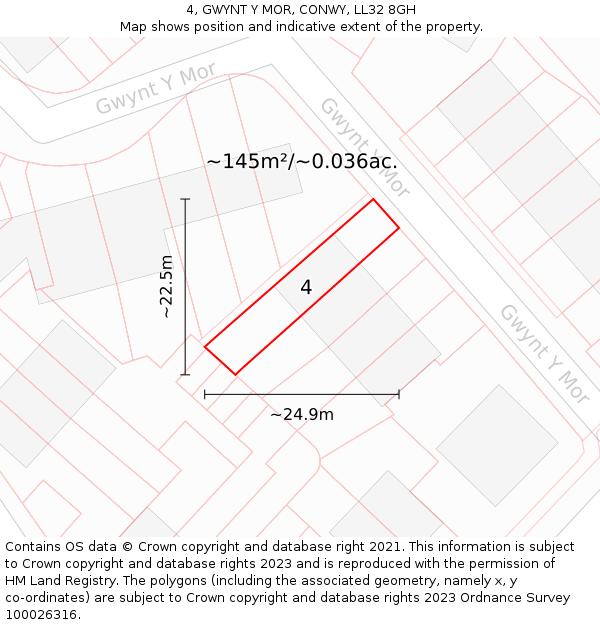 4, GWYNT Y MOR, CONWY, LL32 8GH: Plot and title map