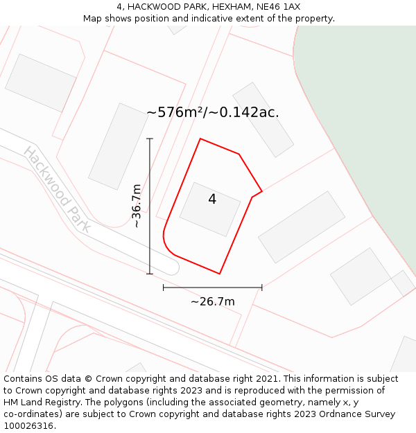 4, HACKWOOD PARK, HEXHAM, NE46 1AX: Plot and title map