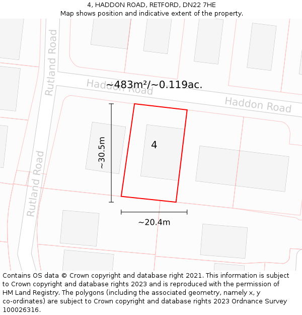 4, HADDON ROAD, RETFORD, DN22 7HE: Plot and title map