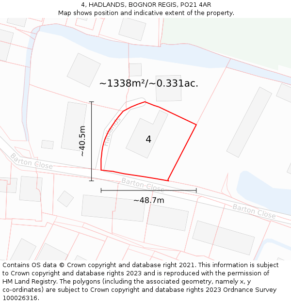 4, HADLANDS, BOGNOR REGIS, PO21 4AR: Plot and title map