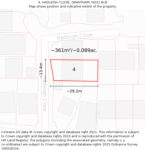 4, HADLEIGH CLOSE, GRANTHAM, NG31 8UE: Plot and title map