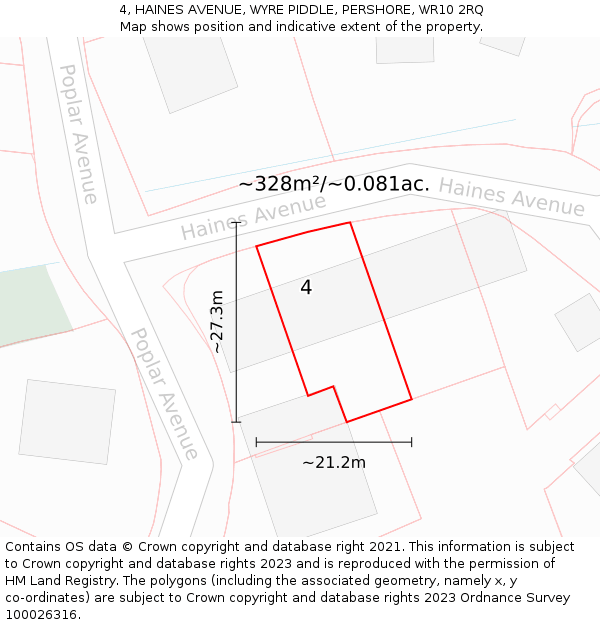 4, HAINES AVENUE, WYRE PIDDLE, PERSHORE, WR10 2RQ: Plot and title map