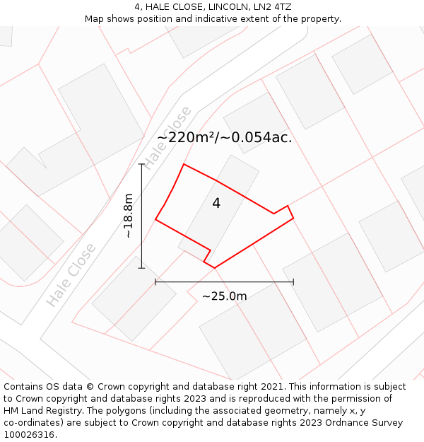 4, HALE CLOSE, LINCOLN, LN2 4TZ: Plot and title map