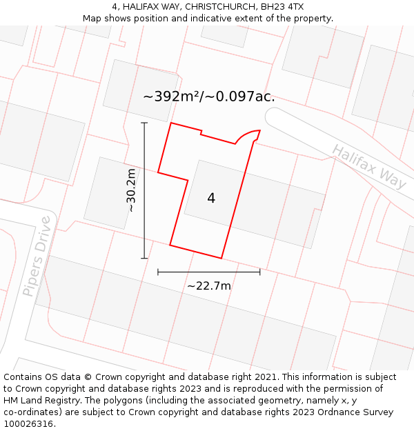 4, HALIFAX WAY, CHRISTCHURCH, BH23 4TX: Plot and title map