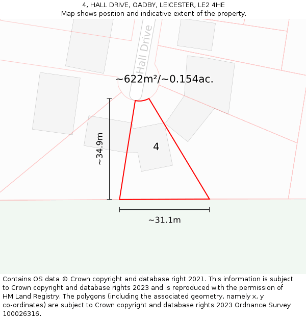 4, HALL DRIVE, OADBY, LEICESTER, LE2 4HE: Plot and title map