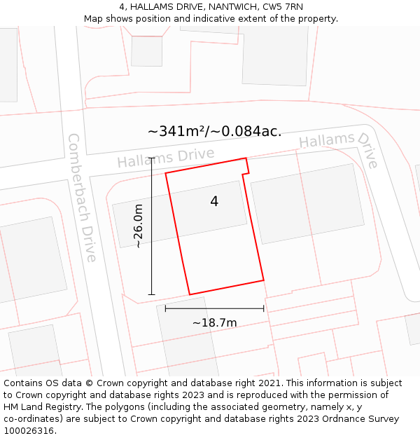 4, HALLAMS DRIVE, NANTWICH, CW5 7RN: Plot and title map