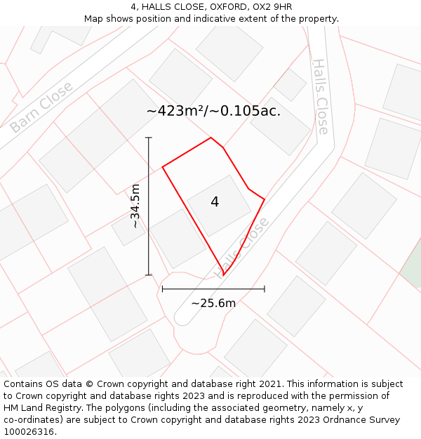 4, HALLS CLOSE, OXFORD, OX2 9HR: Plot and title map