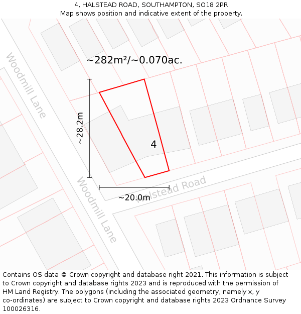 4, HALSTEAD ROAD, SOUTHAMPTON, SO18 2PR: Plot and title map