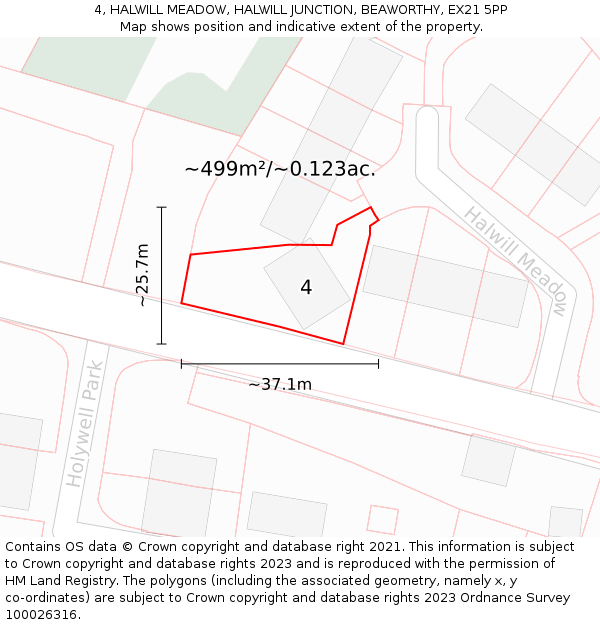 4, HALWILL MEADOW, HALWILL JUNCTION, BEAWORTHY, EX21 5PP: Plot and title map